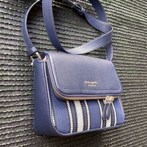 Kate Spade Run Around Canvas Stripe Large Flap Crossbody